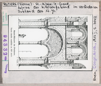 Vorschaubild Poitiers: Saint-Hilaire, Aufriss der Mittelschiffswand im veränderten Zustand des 12. Jhd. 